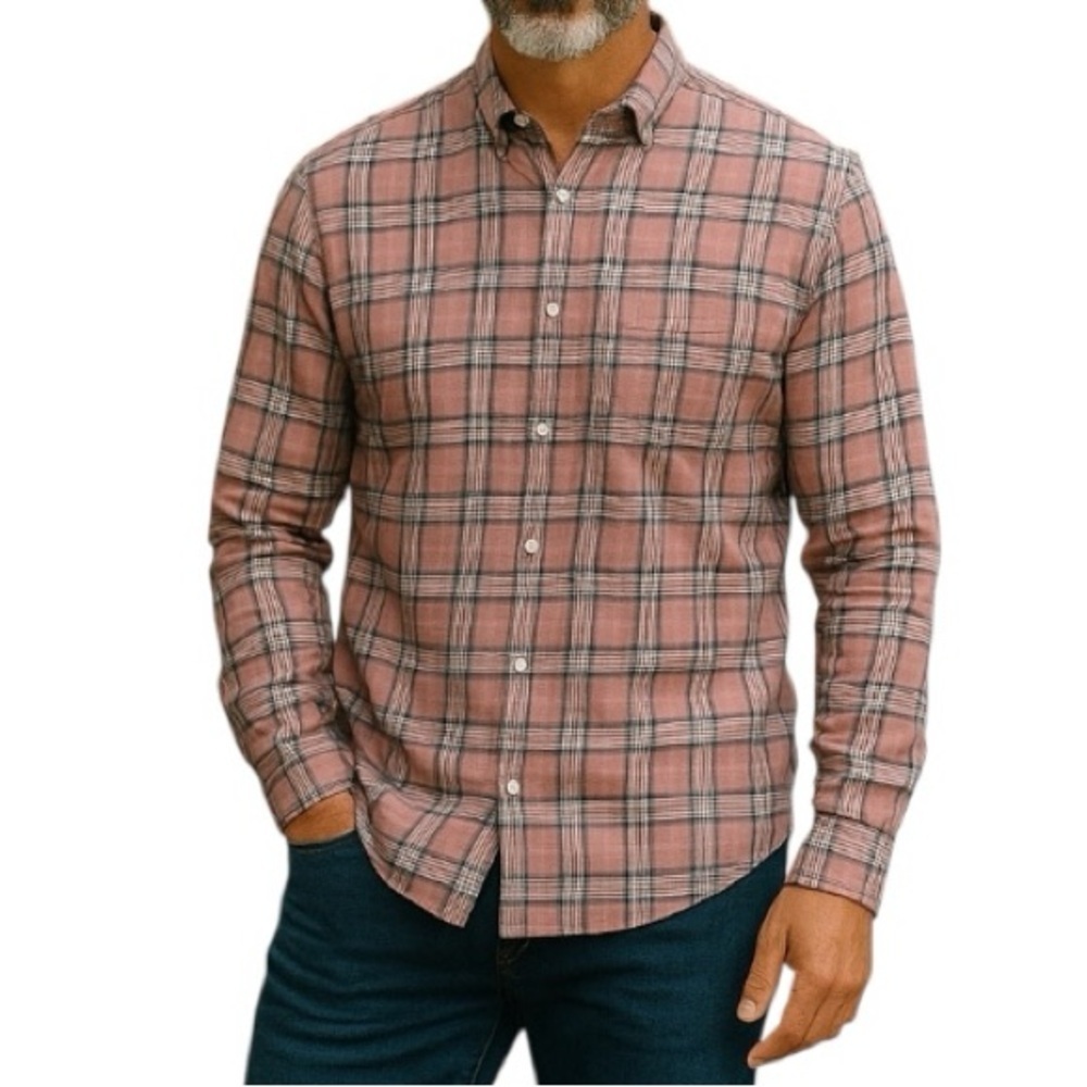 Men’s J. Crew Slim Fit Plaid Button Down Shirt - Salmon Pink Blue Size M